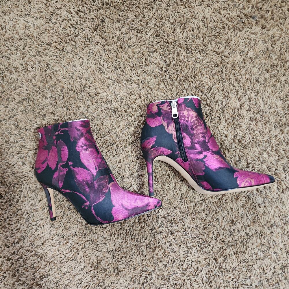 Louise et Cie Floral Ankle Boots Magneta Pink Black Pointed Toe Booties 6.5 New - Picture 4 of 7